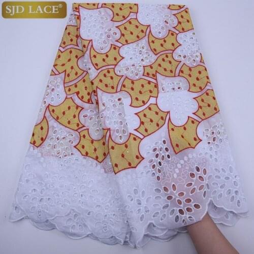 SJD LACE New Arrivals African Cotton Lace Fabric With Stones Eyelet Swiss Voile Lace In Switzerland For Nigerian Party SewA1788