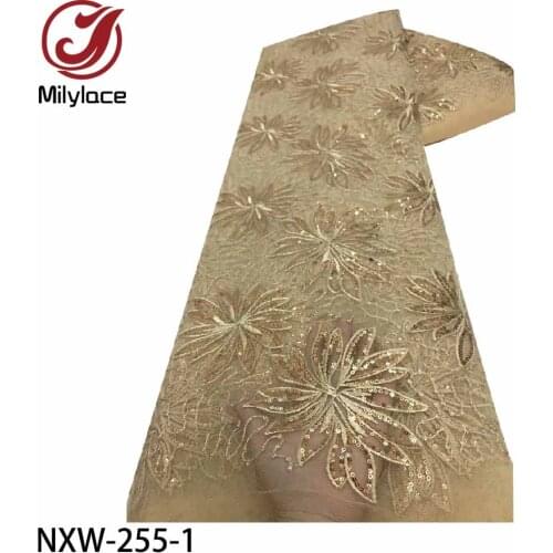 Latest 2020 African Net Lace French Sequin Fabric Nigerian Tulle Lace Fabrics for Wedding Party NXW-255