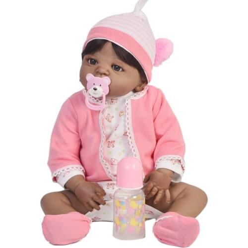 Handmade 23 Inch Boneca Reborn Doll Full Silicone Body Black Skin Reborn Dolls Lifelike Kids Playmate Baby Toys Christmas Gift
