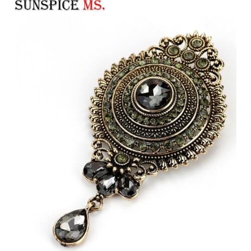 Sunspicems Gray Crystal Women Brooch Turkish Crown Design Retro Gold Silver Color Hijab Caftan Jewelry Family Gift