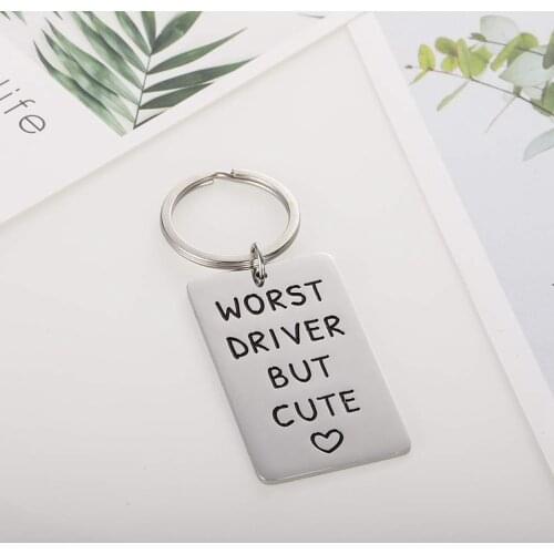 Fashion Keychain for Boyfriend Girlfriend Worst Driver But Cute Funny New Drive Gifts Car Keys Keychain for Husband Men Women