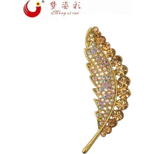 MZC Trendy Suit Leaf Brooch for Female Lover Small Handmade Brooch Gold Acrylic Pin Broches Crystal brooch bridal bouquet Gift