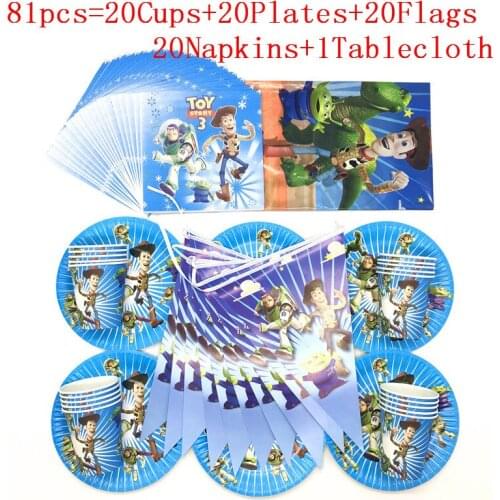 Party Disposable Tableware Set Toy Story Paper Cup Plate Flags Supplies for Kid Birthday Party Decor Baby Shower Party Supplies