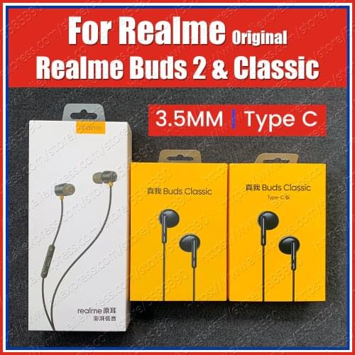RMA155/2001 Original Realme Buds 2 Buds Classic Type C Earphones 3.5mm Headset Realme 7 Pro X50m X7 Pro X3 X2 Pro XT 6S 6i C3