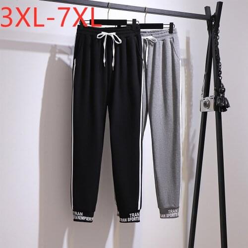 New 2020 ladies autumn winter plus size sports pants for women large loose cotton pocket black belt trousers 3XL 4XL 5XL 6XL 7XL