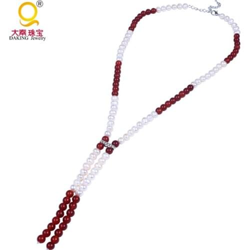 Good luster potato shape freshwater pearl necklace pearl stone necklace red stone bead necklace fashion clothing accessories