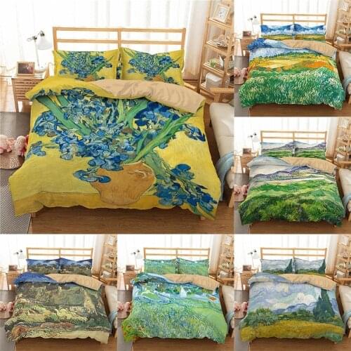 Geometry Famous Painting Sunflower and Star Night Printed Bedding Set 3D Comforter Luxury Kids Adult Duvet Cover With Pillowcase