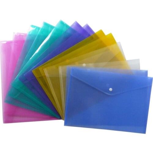 600pcs/lot Colorful File Folder Transparent Plastic Document Bag A4 Hasp Button Classified Storage Bag Office Organizer ZA5064
