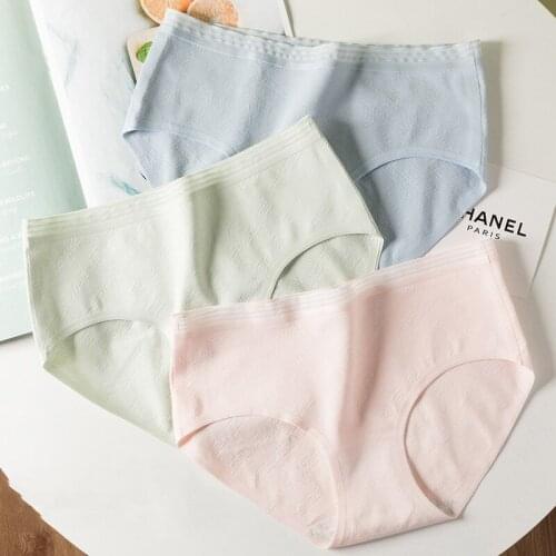 Roseheart Women Fashion Pink Blue Cotton Mid Waist Panties One-Piece Seamless Underwear Lingerie Briefs Underpants M L XL