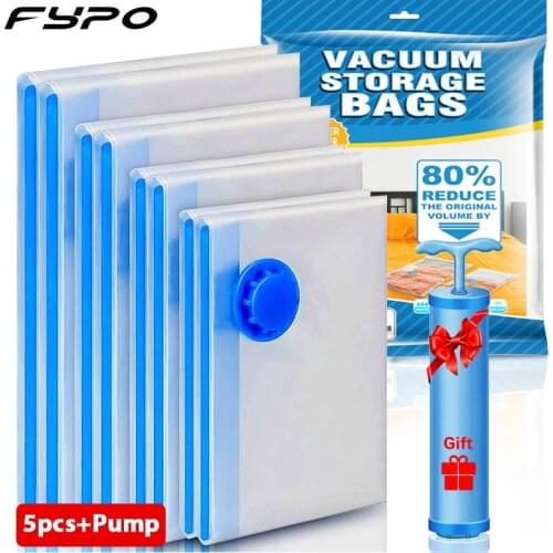 5Pcs Vacuum Storage Bags With Free Pump,Compression Bags Reusable for Storage
