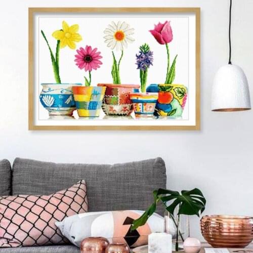 Вышивка крестиком Simple stamped cross stitch kit with colorful blooming flowers is suitable for students and beginners
