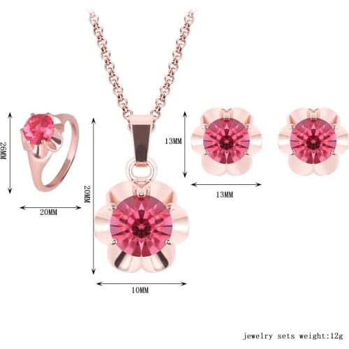 Hot Korean Style Rose Gold Color Jewelry Clear Austrian Crystal Necklace Flower Rhinestone Earrings Christmas/Party/Birthday