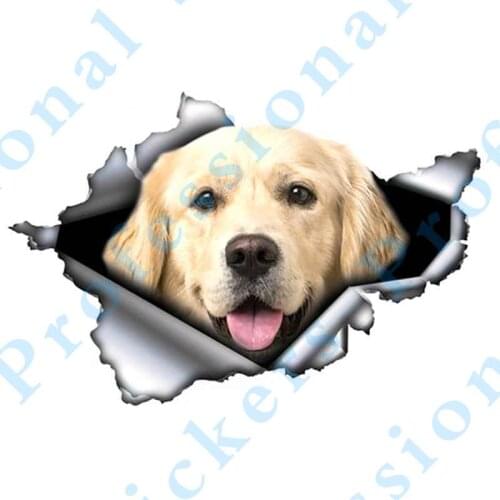 Funny 13cm x 8.8cm Bright Golden Retriever Car Sticker Torn Metal Decal Reflective Stickers Waterproof Car Styling Decor