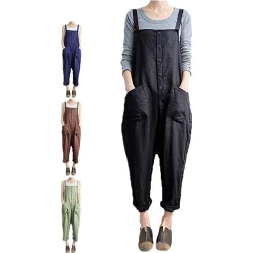 Retro Plus Size Woman Jumpsuit Washed College Style Casual Suspenders Single-breasted Long Oversized Cargo Pants Women Overalls