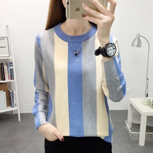 Spring Summer Style Women Knitted Pullover Sweater Lady Casual Long Sleeve Striped Printed Knitted Outwear Pullover Tops ZZ0926