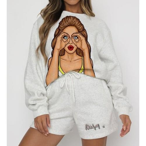 2021 New American Vintage Tracksuits Aesthetic Fashion Oversized Sweatshirt 2-Piece Sets Women Casual Long Sleeve Tops+sweatpant