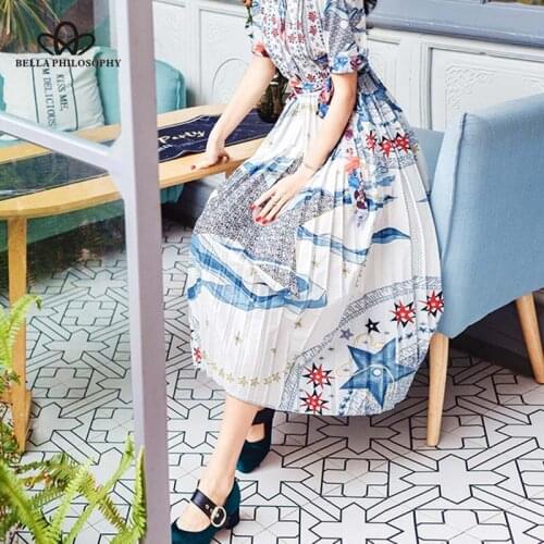 Bella Philosophy Leisure Dresses Women short Spring Summer Vintage pleated dres Casual Print Dress Bohemian swing dress
