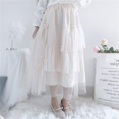 Japanese Style Super Fairy Mesh Cake Dress Female Spring 2021 nian New Irregular A- line Skirt sweet lolita Skirt