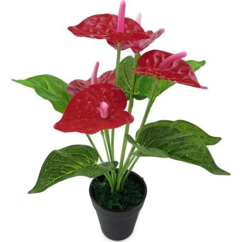 1 Pc Artificial Flower Fake Red Anthurium Bouquet Bonsai Wedding Arrangement Home Decoration Indoor Decorative Ornaments Cheap