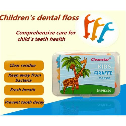 24Pcs/Box Dental Kids Floss Picks Holder Brush Flosser Plastic Toothpicks Oral Care Child Teeth Cleaning