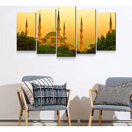 5 Panel Home Decoration Wall Painting Istanbul Turkey Dusk View Decor Picture Contemporary Art Houseroom Canvas Prints(Unframed)