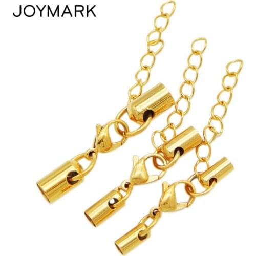 8 Sizes 1.0mm-6.0mm Hole Stainless Steel Cylinder Round Leather End Caps Lobster Claw Clasps With Extend Chain BXGC-036