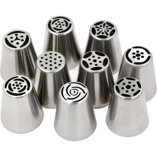 9PCS Stainless Steel Russian Icing Piping Tubes Cake Decorating Tools Pastry Nozzles Sugarcraft Icing Piping Tips Set Rose Tulip