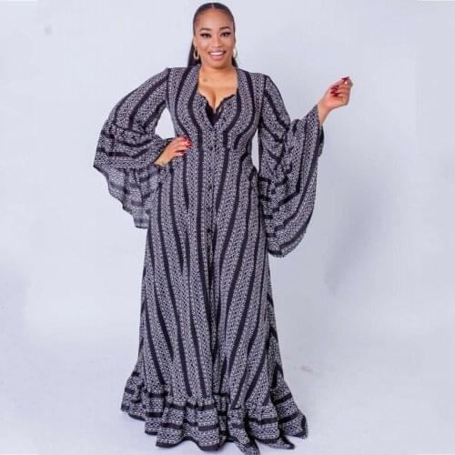African Dresses For Women Spring Autumn Africa Clothing Long Sleeve Dress Sexy V-Neck Perspective Slim Dress Office Lady Party