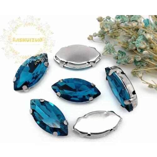 More sizes ! Horse eye Peacock blue Crystal Glass Sewing Rhinestones whith Claw DIY jeans woman and Wedding Dresses