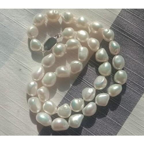 10mm white baroque Pearl choker necklace 925 silver clasp natural Freshwater PEARL Women Jewelry 17'' 43cm 35cm