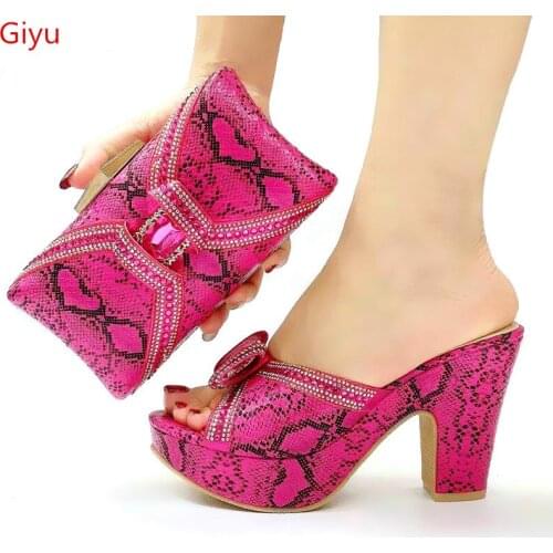 Doershow Italian Shoes and Bags To Match Shoes with Bag Set Decorated with Rhinestone Nigerian Women Wedding Shoes set! SLK1-8
