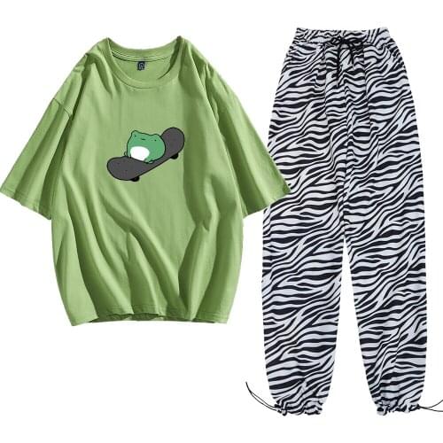 Frog on Skateboard T Shirt Cotton Harajuku Overszied Clothes Casual Soft Joggers Aesthetic Cute Tees Unisex Chic Two-piece Suit