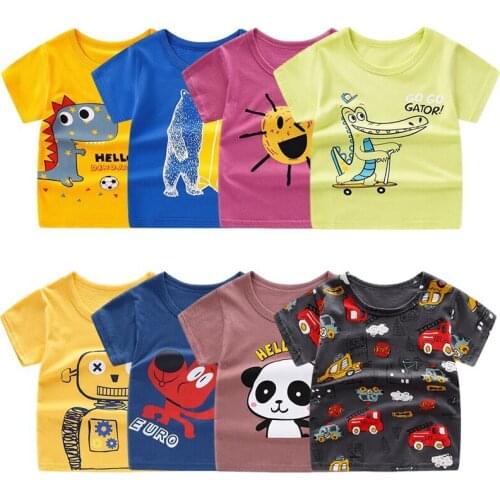 Toddler Fashion Boys Girls Cartoon Print T-shirt Summer Top Short Sleeve Unisex 100% Cotton Infant Children Clothing 3-8 Years