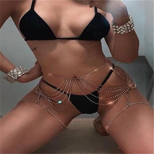 Classic Sexy tassel x all Rhinestone waist chain jewelry lady shining crystal waist chain thigh chain underwear bikini accessori