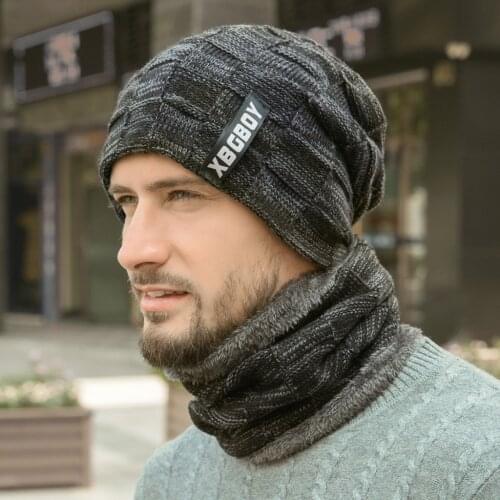 Neck Warmer Knitted Hat Scarf Set Fur Wool Lining Thick Warm Knit Beanies Balaclava Winter Hat for Men Women Cap Skullies Bonnet