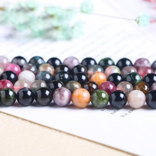 High Quality Natural Multicolor Tourmalines Stone 4/6/8/10/12mm Round Necklace Bracelet Jewelry Loose Beads 38cm wk98