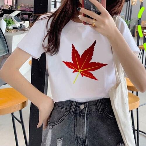 Summer Casual New Harajuku Womens T-shirt Fashion Creative Red Maple Leaf Graphic Printed T shirt Female Short Sleeve Tshirt