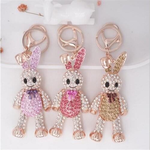 Personality Crystal Rhinestone For Women Rabbit Keychain Cute Bunny Keychain Ladies Bag Keychains Jewelry Gift