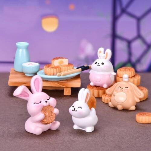 Cute Rabbit Eat Mooncake Micro Landscape Decoration Fairy Garden Minitures Figurines Resin Craft DIY Mid-Autumn Festival Series