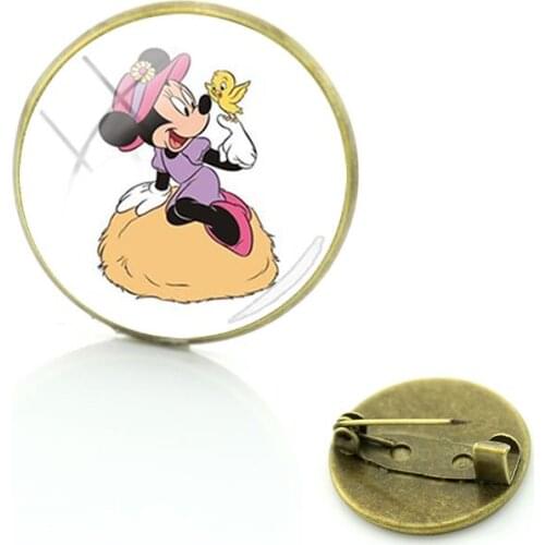 Disney Fashion Trend Brooch Glass Dome Brooch Clothespin Antique Copper Animated Character Image Jewelry