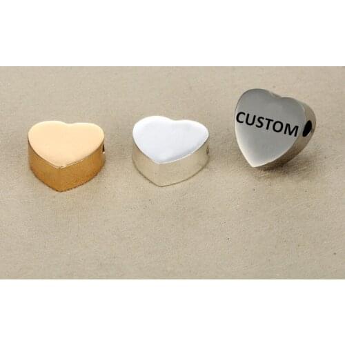 MYLONGINGCHARM 10 pcs Heart Beads 15x15mm Custom Logo Words Charms Stainless Steel Beads Bracelets Charms hole size 5mm