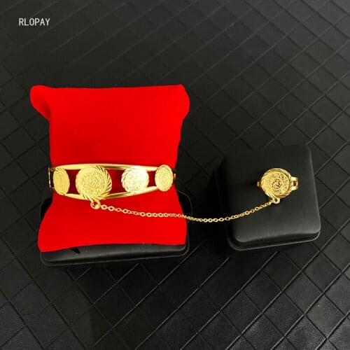 Middle Eastern Arab Coin Totem Open Bracelet Ring Integrated Chain Bracelet Accessories Child Copper Gold Plated Bracelet Adult