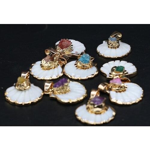 Natural shell pendant fritillary fan shape phnom penh crystal bud pendant for jewelry making DIY necklace bracelet accessories