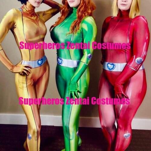Totally Spies Alex Sam Clover Cosplay Costumes 3D Print Zentai Halloween Women/Lady/Girls/Female Bodysuit skintight suit Custom