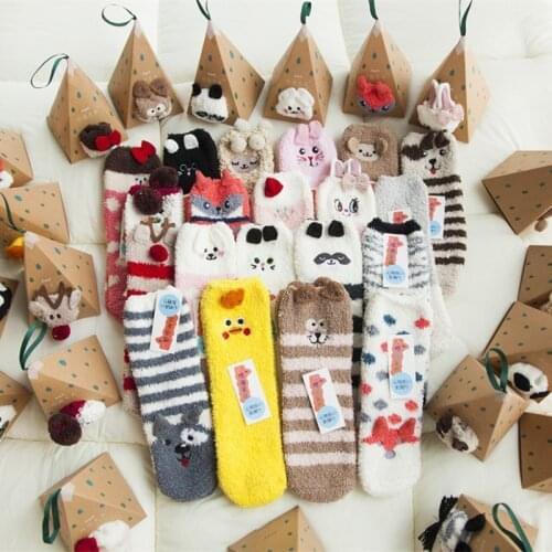 Women/Child Christmas Gift Socks Thermal Fluffy Fuzzy Soft Velvet Thermo Sleep Sock Deer Thick Warm Winter New Year Socks Box