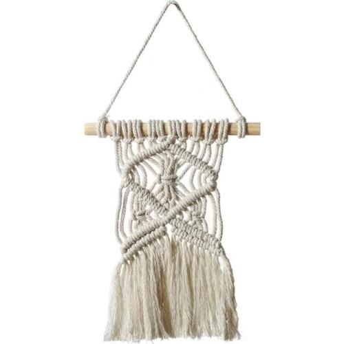 50LB Nordic Hand-woven Bohemian Tapestry with Tassel Mural Wooden Stick Wall Hanging Decor Cotton Decorative for Living Room