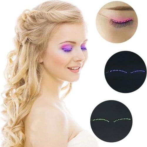 LED Light Up Waterproof False Eyelashes Halloween Creative Handmade Eyelid Luminous Lashes for Nightclub Holiday Party Makeup