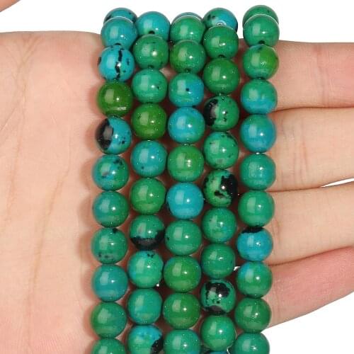 Natural Stone Chrysocolla Azurite Round Loose Beads for Jewelry Making DIY Bracelet 15inches 4mm 6mm 8mm 10mm 12mm