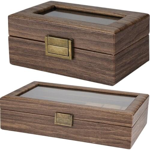 Vintage Watch Box Wood Display Case Organizer Glass Jewelry Storage 6 Slots