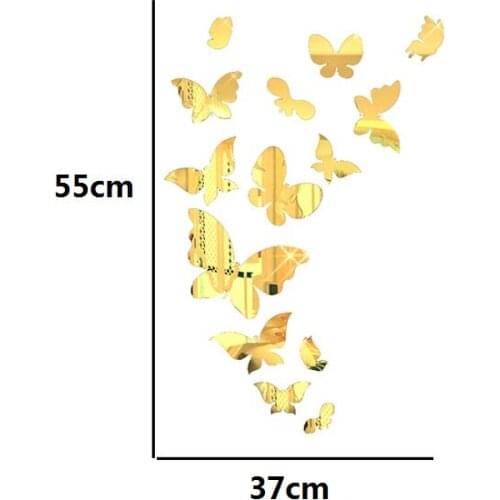 14 Pieces Butterfly Mirror Acrylic 3d Wall Sticker Bedroom Kitchen, Door Surface Decoration 3d Stickers Home Wall Decor B